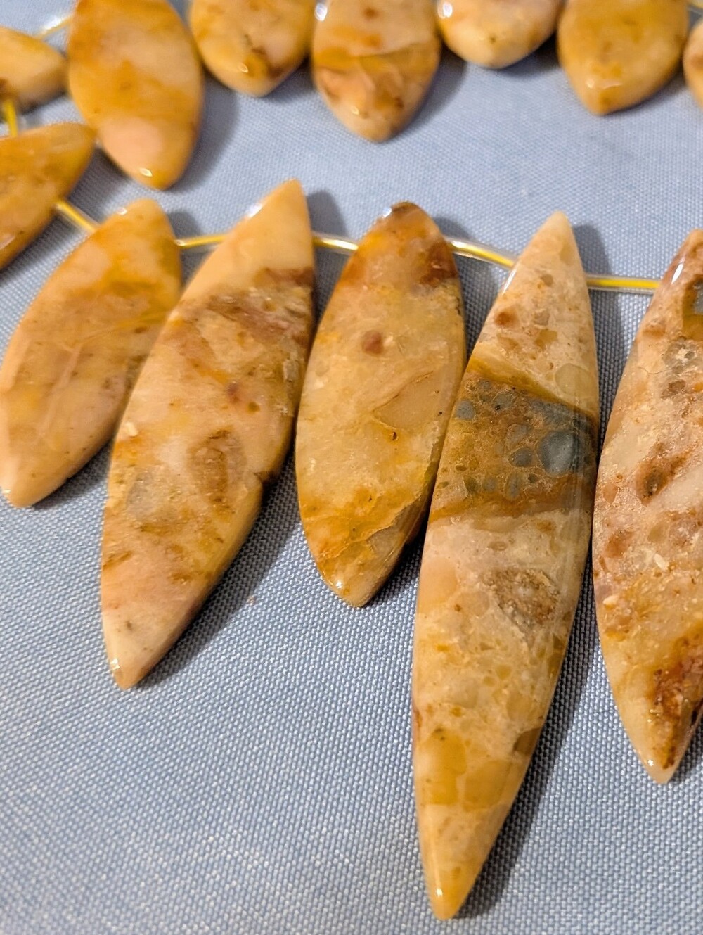 27 Yellow Jasper Marquise Shape Genuine Gemstones, Graduating Sizes, Drilled
